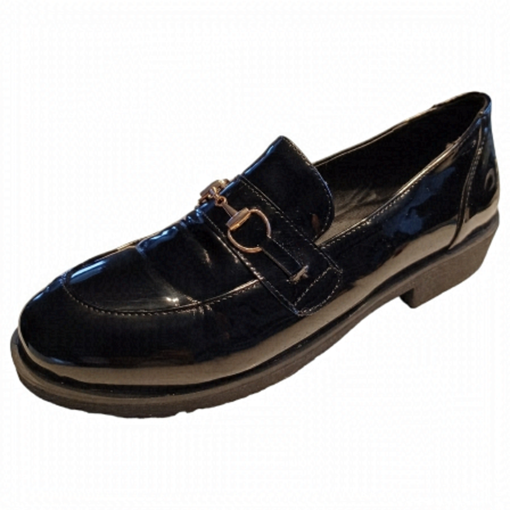 AHONGM Black Patent Loafer with Gold detail on fronts